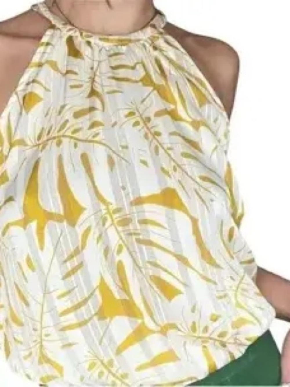 Joie Yellow White Palm Leaf Halter Top Smocked Waist Size XS